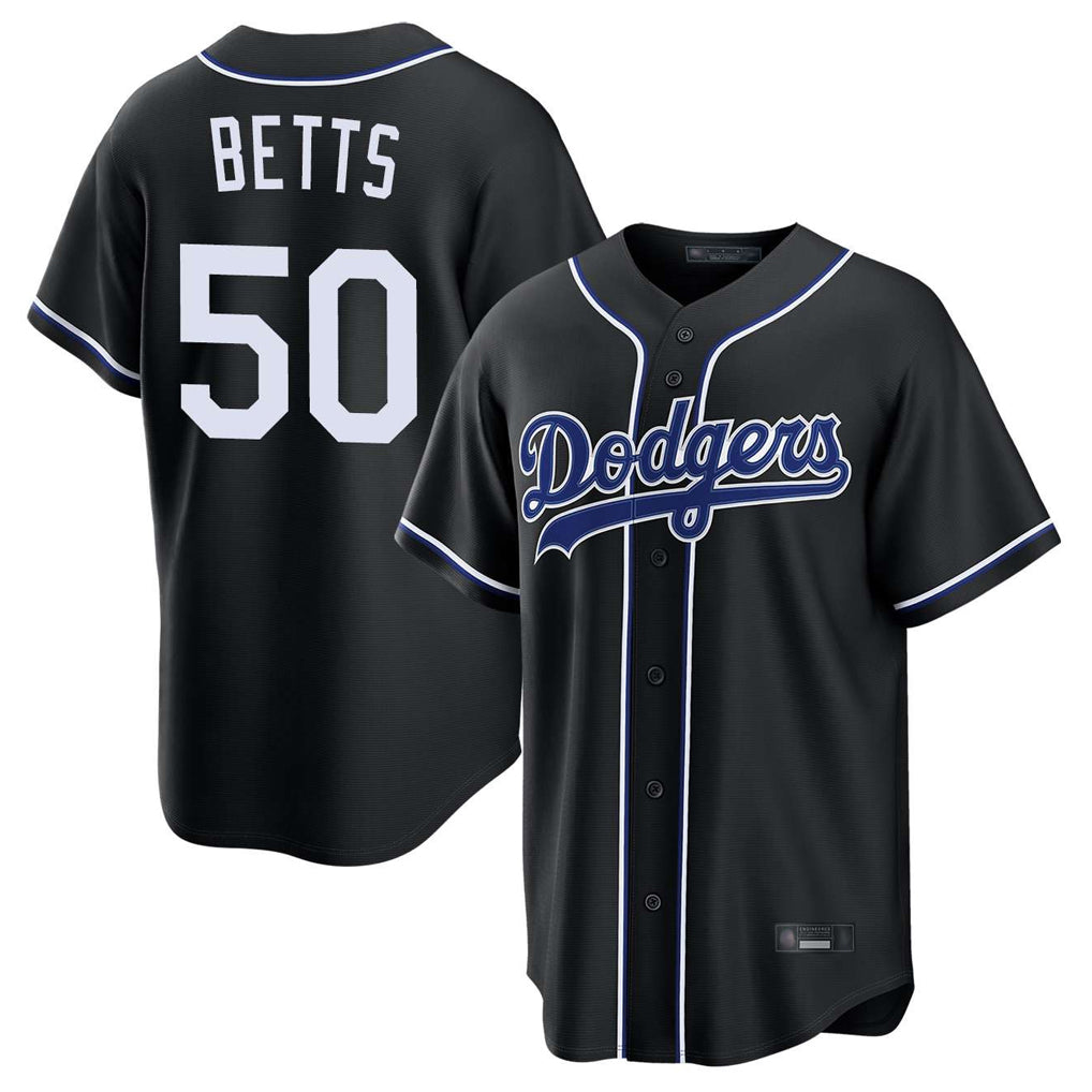 Choea LA.Dodgers #50 Mookie Betts Player Black Carbon Limited Home Stitched Jerseys