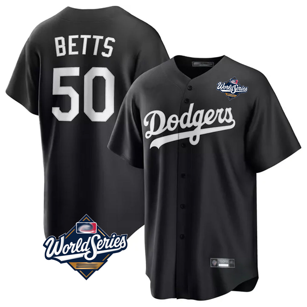 Choea LA.Dodgers #50 Mookie Betts Player Black World Series Carbon Limited Game Stitched Jerseys