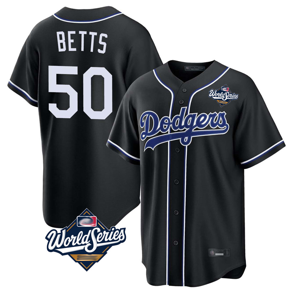 Choea LA.Dodgers #50 Mookie Betts Player Black World Series Carbon Limited Home Stitched Jerseys