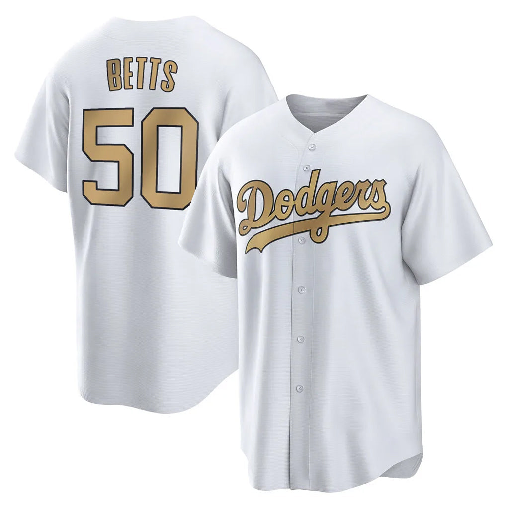 Choea LA.Dodgers #50 Mookie Betts Player Gold Collection Limited Home Stitched Jerseys