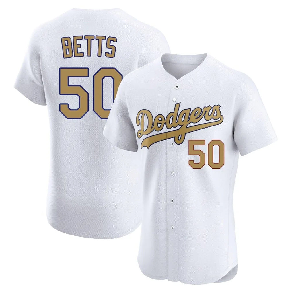 Choea LA.Dodgers #50 Mookie Betts Player Gold Limited Elite Home Stitched Jerseys