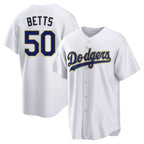 Choea LA.Dodgers #50 Mookie Betts Player Gold White 2026 Collection Stadium Game Stitched Jerseys