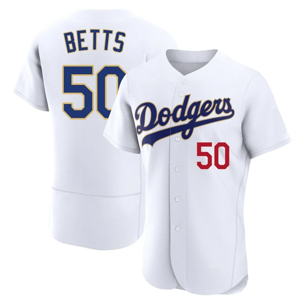 Choea LA.Dodgers #50 Mookie Betts Player Gold White 2026 Collection Stadium Limited Elite Stitched Jerseys