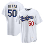Choea LA.Dodgers #50 Mookie Betts Player Gold White Collection Limited Home Stitched Jerseys