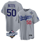 Choea LA.Dodgers #50 Mookie Betts Player Gray World Series Game Home Stitched Jerseys