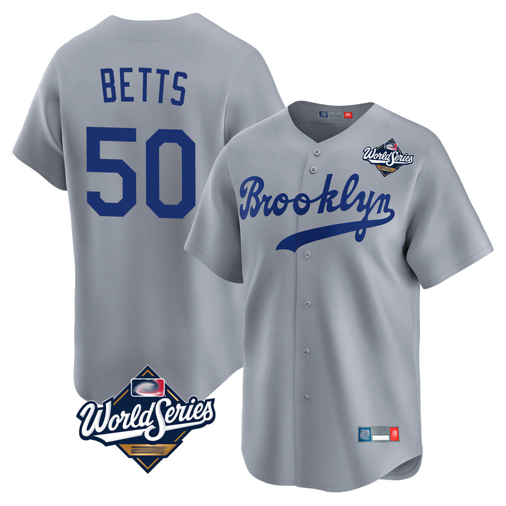 Choea LA.Dodgers #50 Mookie Betts Player Gray World Series Game Limited Home Stitched Jerseys