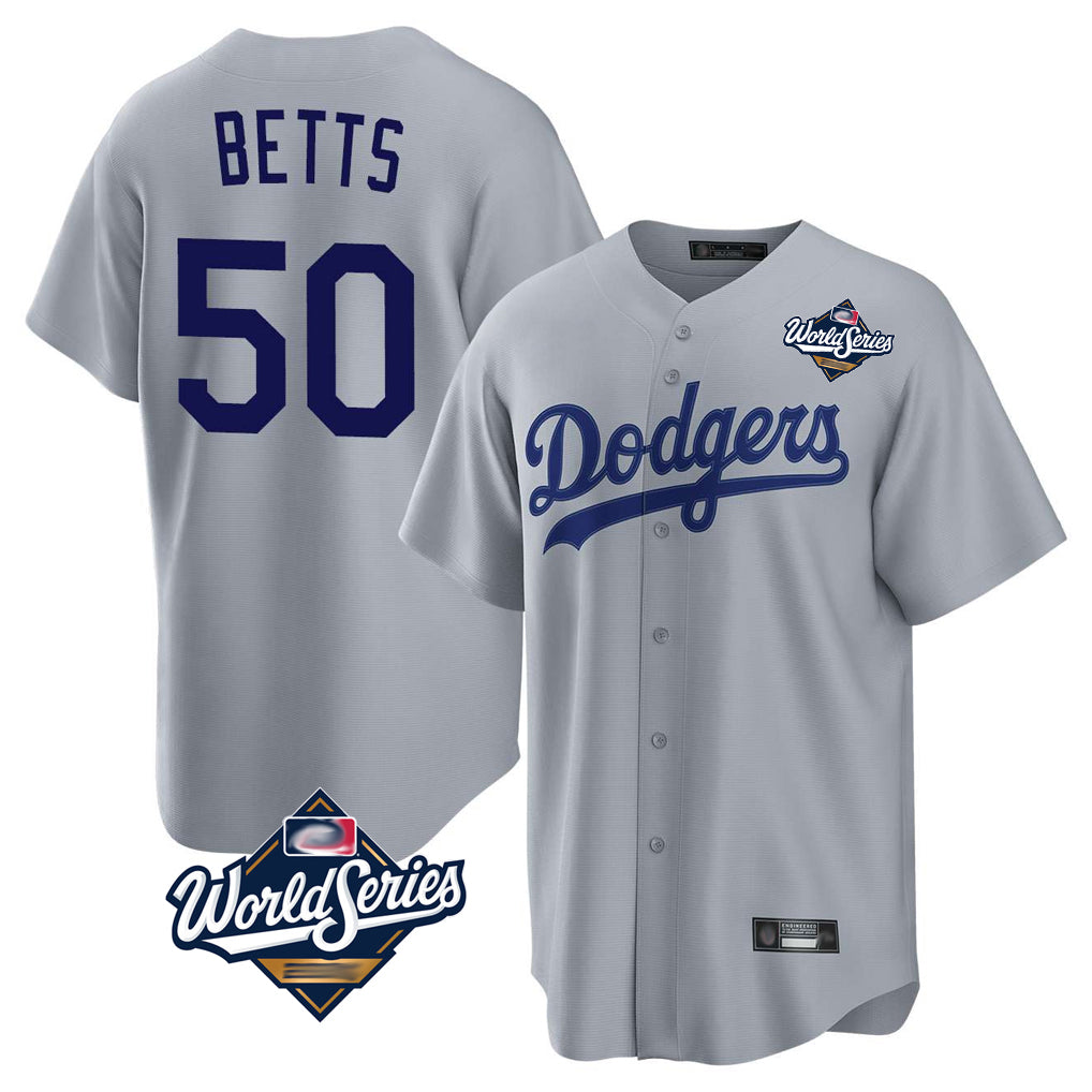 Choea LA.Dodgers #50 Mookie Betts Player Gray World Series Game Stitched Jerseys