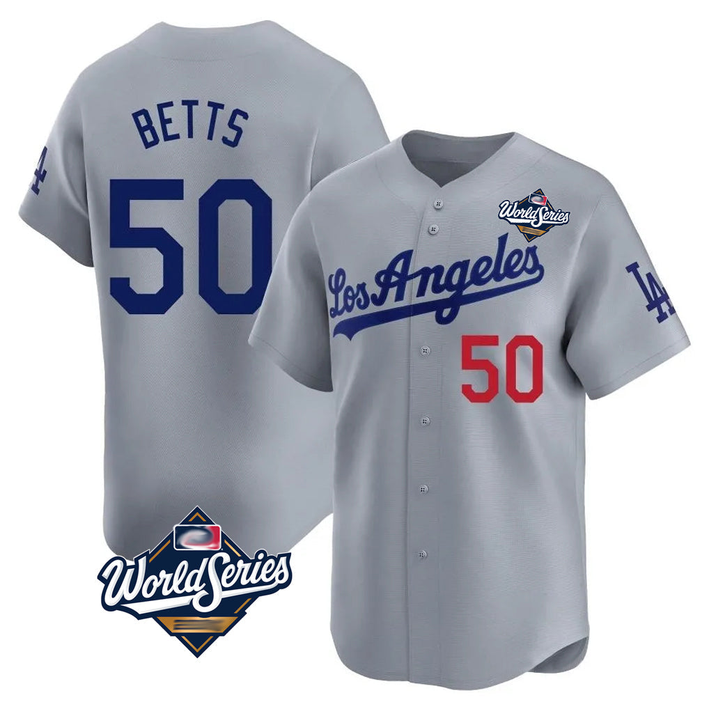 Choea LA.Dodgers #50 Mookie Betts Player Gray World Series Limited Home Stitched Jerseys
