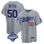 Choea LA.Dodgers #50 Mookie Betts Player Gray World Series Meet Game Home Stitched Jerseys