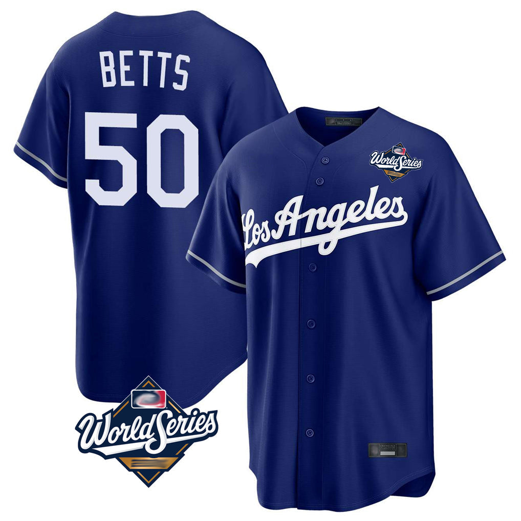 Choea LA.Dodgers #50 Mookie Betts Player Royal World Series Game Stitched Jerseys