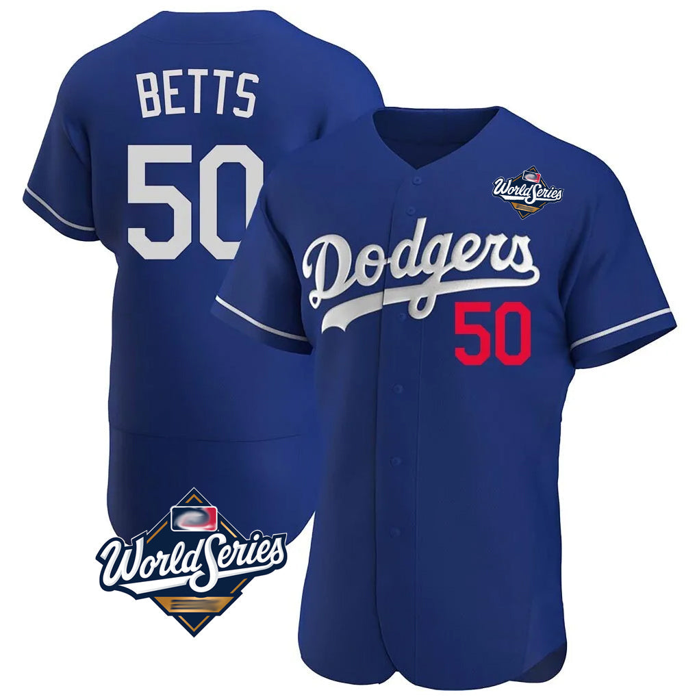 Choea LA.Dodgers #50 Mookie Betts Player Royal World Series Limited Elite Home Stitched Jerseys