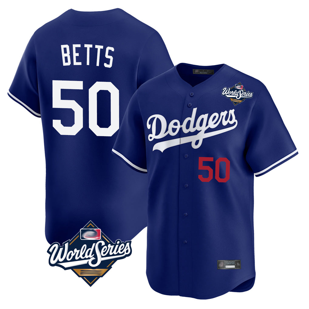 Choea LA.Dodgers #50 Mookie Betts Player Royal World Series Limited Home Stitched Jerseys