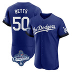 Choea LA.Dodgers #50 Mookie Betts Player Royal World Series Meet City Connect Elite Home Stitched Jerseys