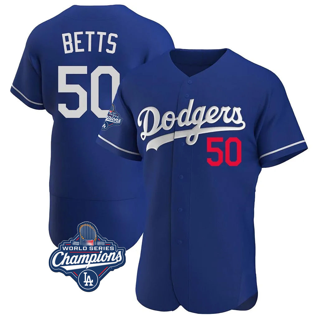 Choea LA.Dodgers #50 Mookie Betts Player Royal World Series Meet Limited Elite Home Stitched Jerseys