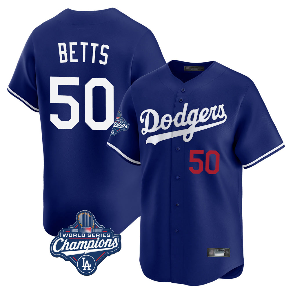 Choea LA.Dodgers #50 Mookie Betts Player Royal World Series Meet Limited Home Stitched Jerseys