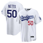 Choea LA.Dodgers #50 Mookie Betts Player White Home Game Stitched Jerseys