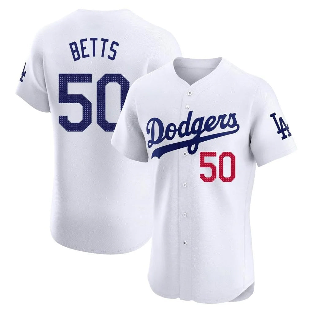 Choea LA.Dodgers #50 Mookie Betts Player White Limited Elite Home Stitched Jerseys