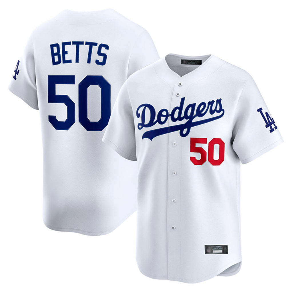 Choea LA.Dodgers #50 Mookie Betts Player White Limited Home Stitched Jerseys