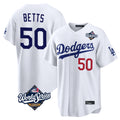 Choea LA.Dodgers #50 Mookie Betts Player White World Series Home Game Stitched Jerseys