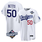 Choea LA.Dodgers #50 Mookie Betts Player White World Series Home Game Stitched Jerseys