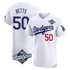 Choea LA.Dodgers #50 Mookie Betts Player White World Series Limited Elite Home Stitched Jerseys