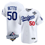 Choea LA.Dodgers #50 Mookie Betts Player White World Series Limited Home Stitched Jerseys