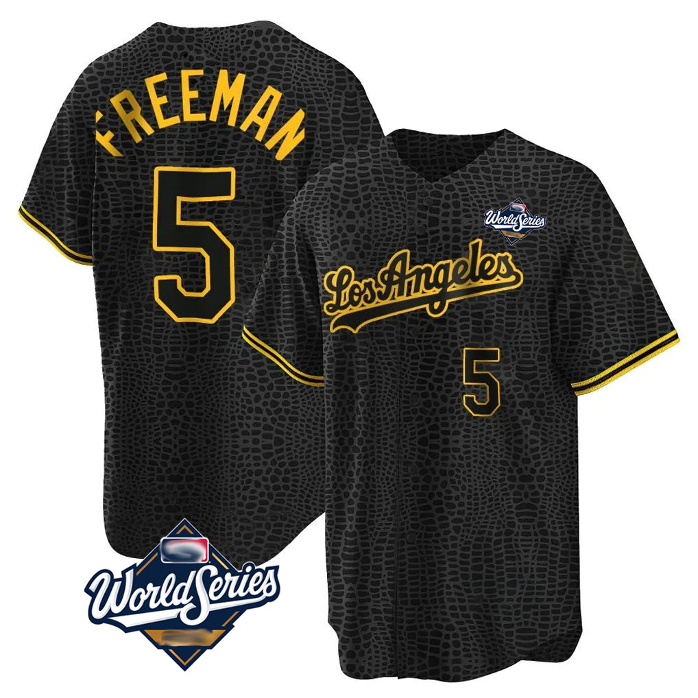 Choea LA.Dodgers #5 Freddie Freeman Player Black Gold World Series Limited Home Stitched Jerseys