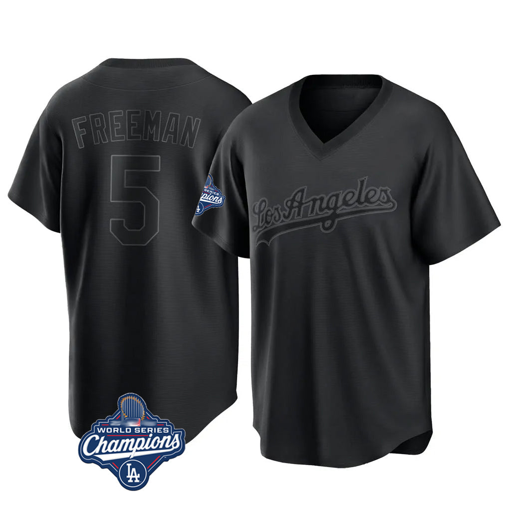 Choea LA.Dodgers #5 Freddie Freeman Player Black World Series Meet Pitch Fashion T-shirt Stitched Jerseys
