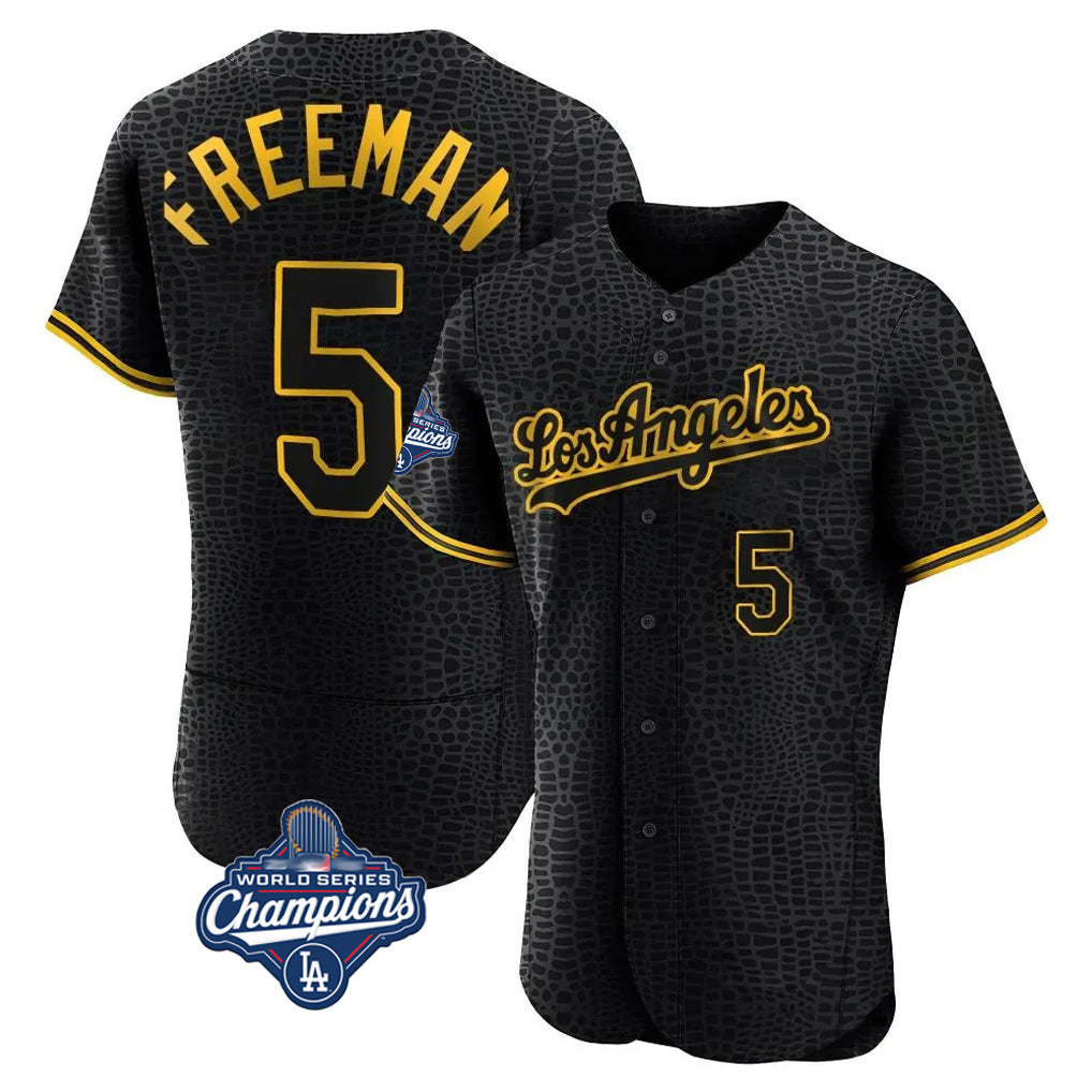 Choea LA.Dodgers #5 Freddie Freeman Player Black World Series Meet Snake Skin City Limited Elite Home Stitched Jerseys