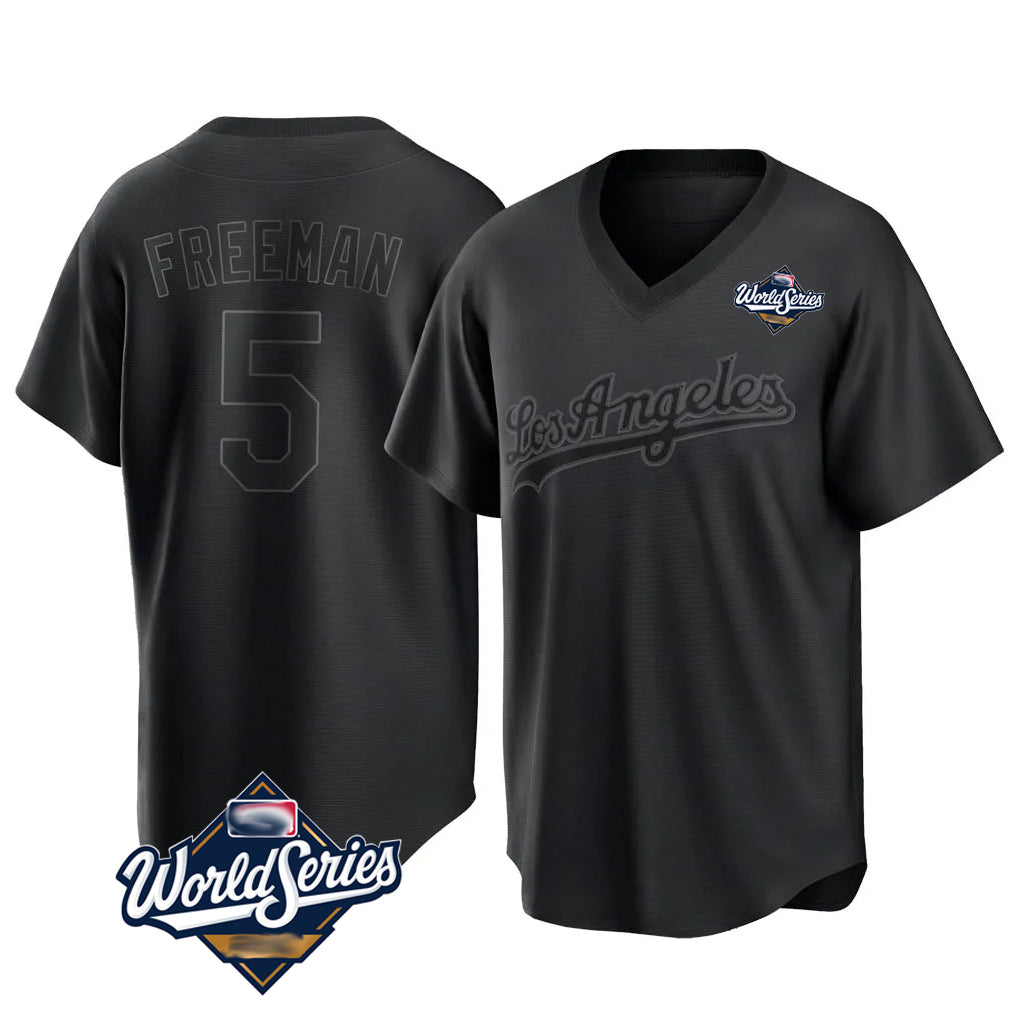 Choea LA.Dodgers #5 Freddie Freeman Player Black World Series Pitch Fashion T-shirt Stitched Jerseys
