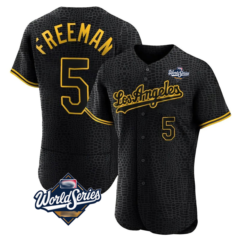 Choea LA.Dodgers #5 Freddie Freeman Player Black World Series Snake Skin City Limited Elite Home Stitched Jerseys