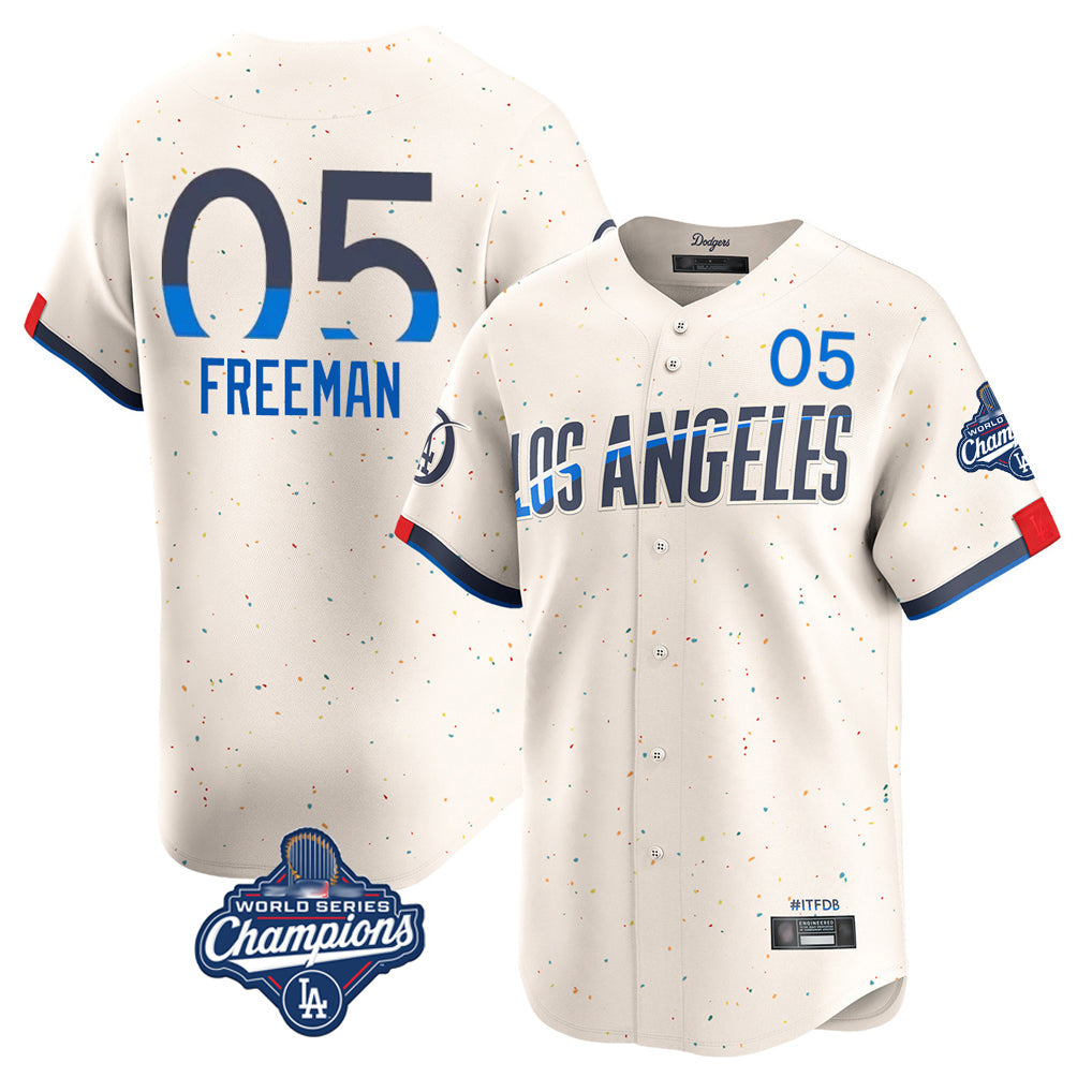 Choea LA.Dodgers #5 Freddie Freeman Player Cream World Series Meet City Connect Limited Home Stitched Jerseys