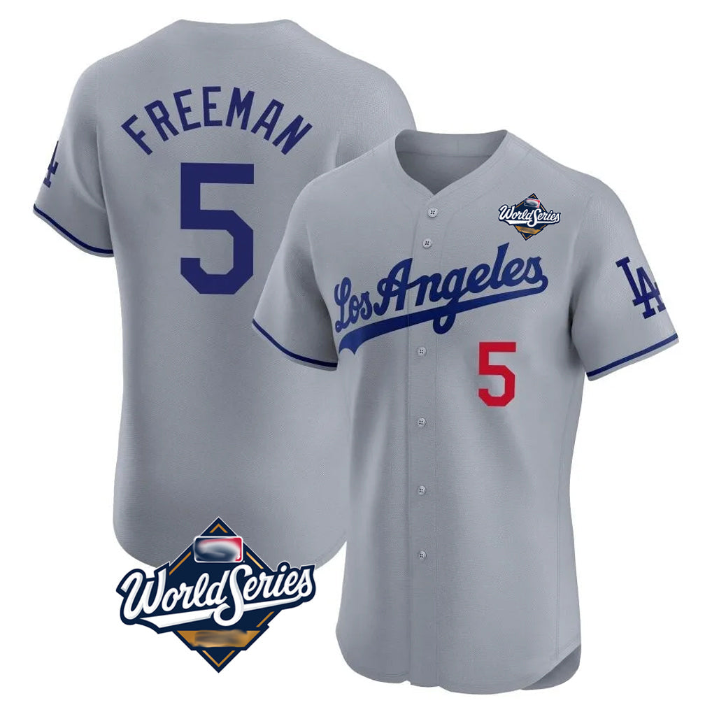 Choea LA.Dodgers #5 Freddie Freeman Player Gray World Series Limited Elite Home Stitched Jerseys