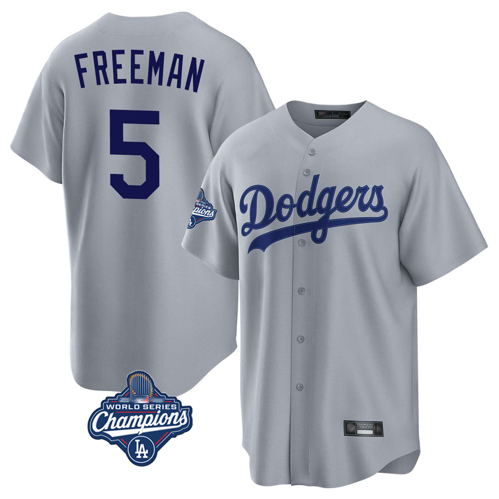 Choea LA.Dodgers #5 Freddie Freeman Player Gray World Series Meet Game Stitched Jerseys