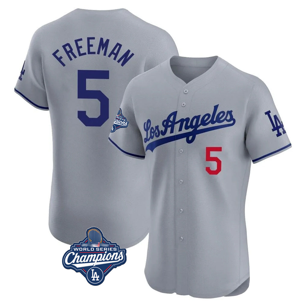 Choea LA.Dodgers #5 Freddie Freeman Player Gray World Series Meet Limited Elite Home Stitched Jerseys
