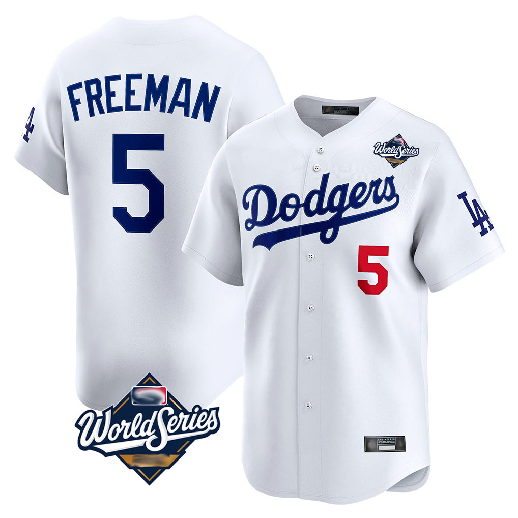 Choea LA.Dodgers #5 Freddie Freeman Player White World Series Limited Home Stitched Jerseys