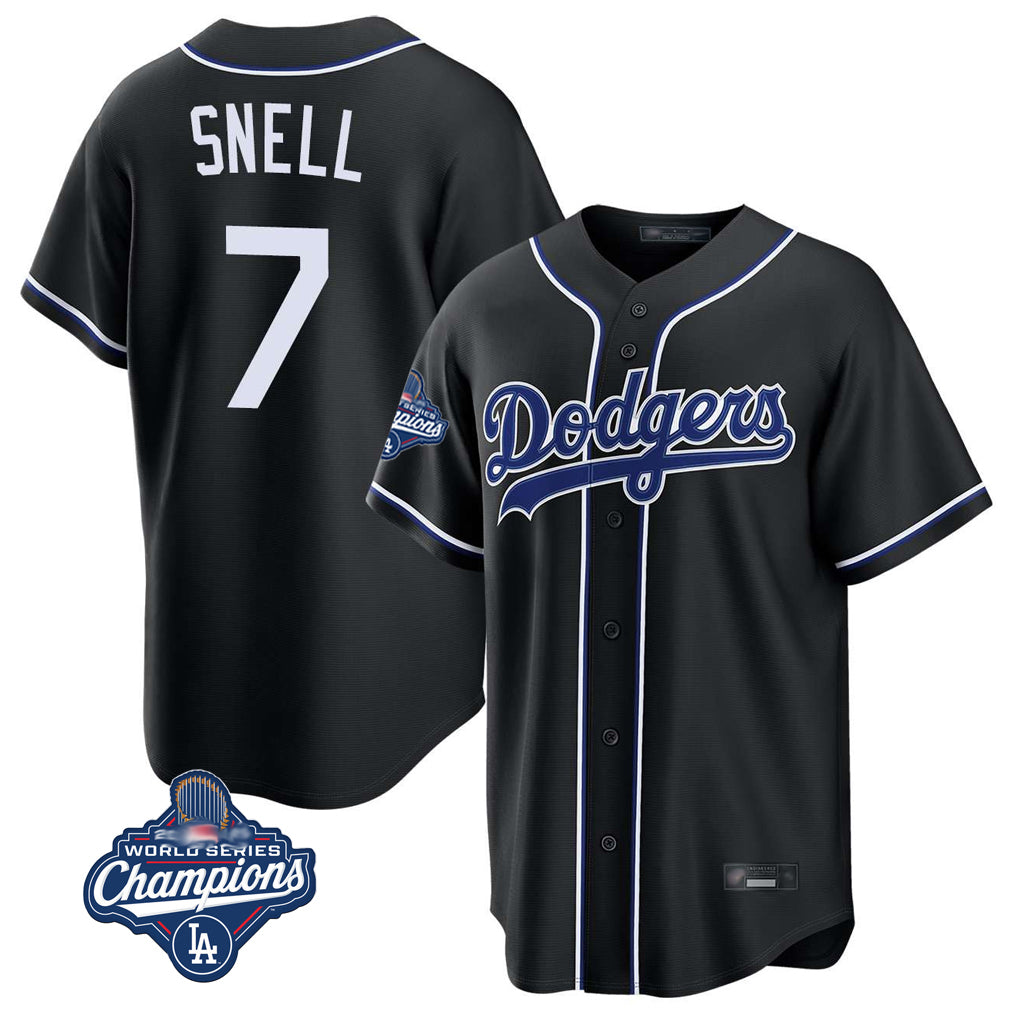 Choea LA.Dodgers #7 Blake Snell Player Black Carbon Limited World Series Meet Home Stitched Jerseys