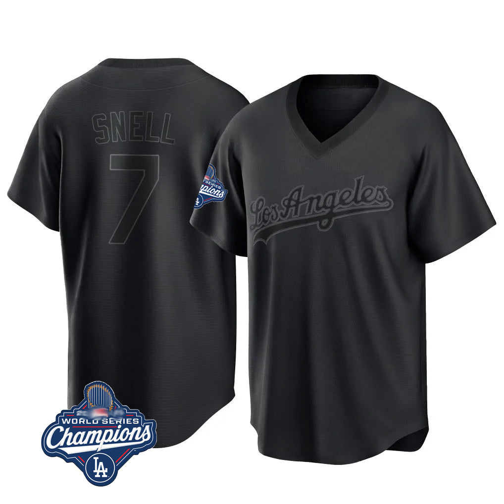 Choea LA.Dodgers #7 Blake Snell Player Black Pitch Fashion World Series Meet T-shirt Stitched Jerseys