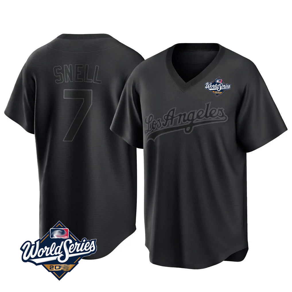 Choea LA.Dodgers #7 Blake Snell Player Black Pitch Fashion World Series T-shirt Stitched Jerseys