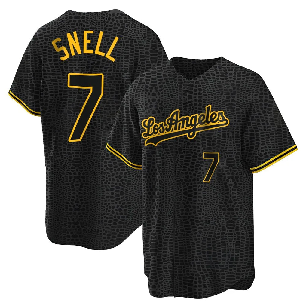 Choea LA.Dodgers #7 Blake Snell Player Black Snake Skin City Game Home Stitched Jerseys
