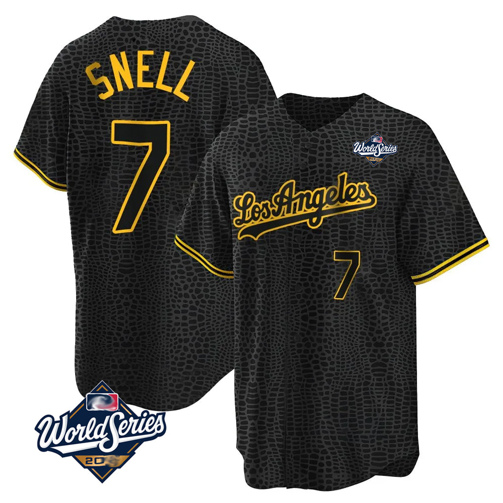 Choea LA.Dodgers #7 Blake Snell Player Black Snake Skin City Game Home World Series Stitched Jerseys