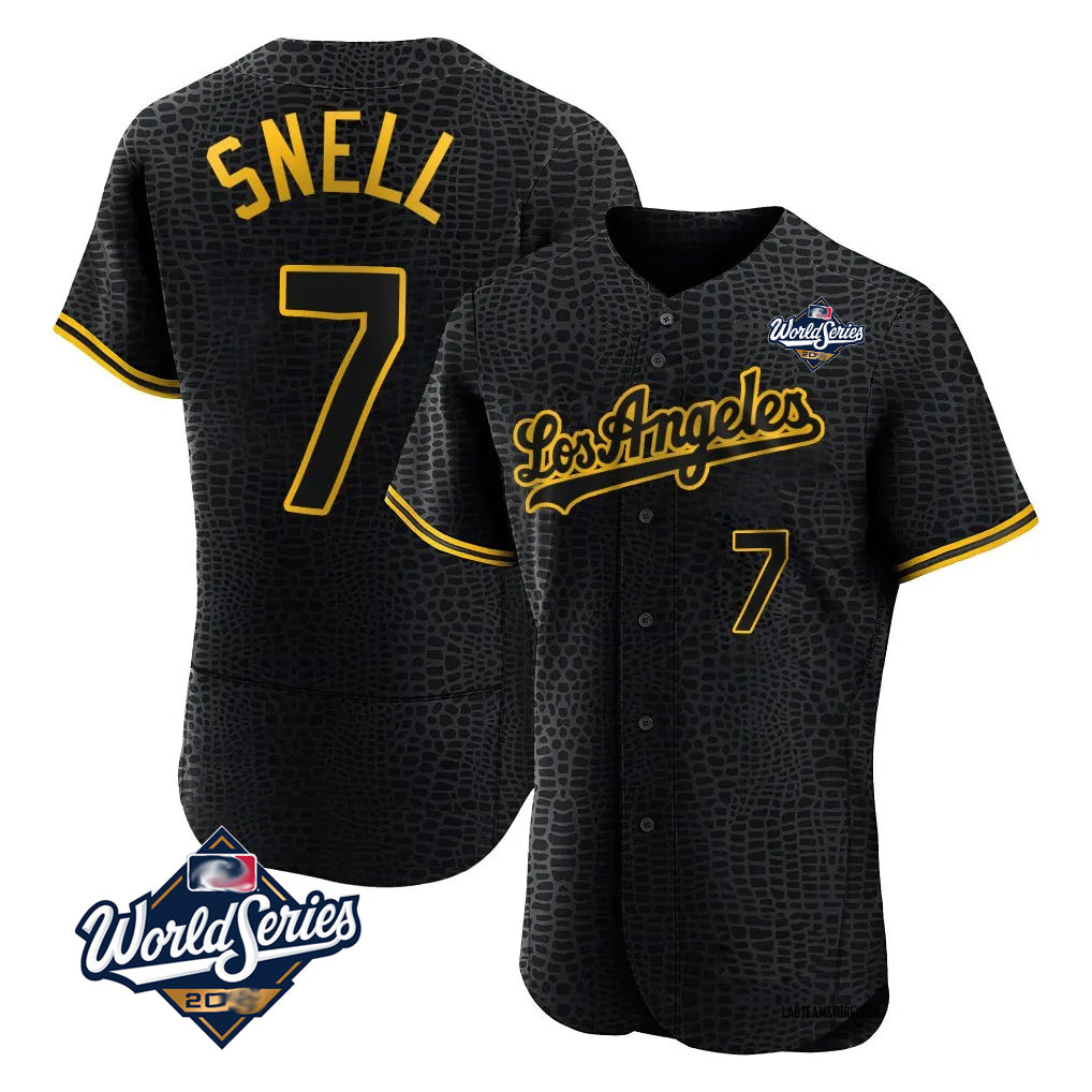 Choea LA.Dodgers #7 Blake Snell Player Black Snake Skin City Limited Elite World Series Home Stitched Jerseys