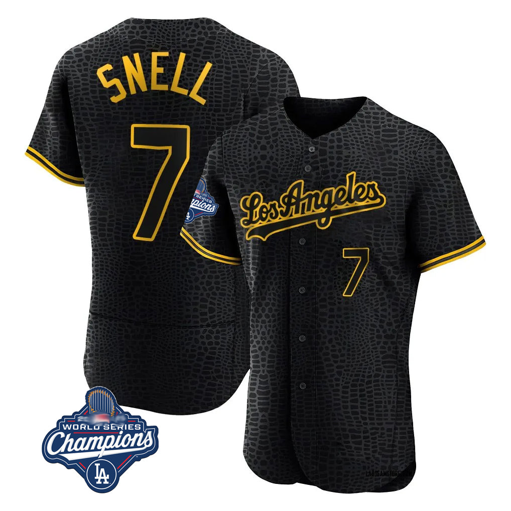 Choea LA.Dodgers #7 Blake Snell Player Black Snake Skin City Limited Elite World Series Meet Home Stitched Jerseys