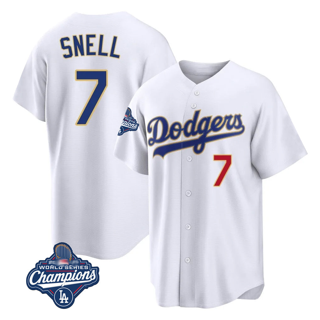 Choea LA.Dodgers #7 Blake Snell Player Gold White 2026 Collection Stadium Limited World Series Meet Stitched Jerseys