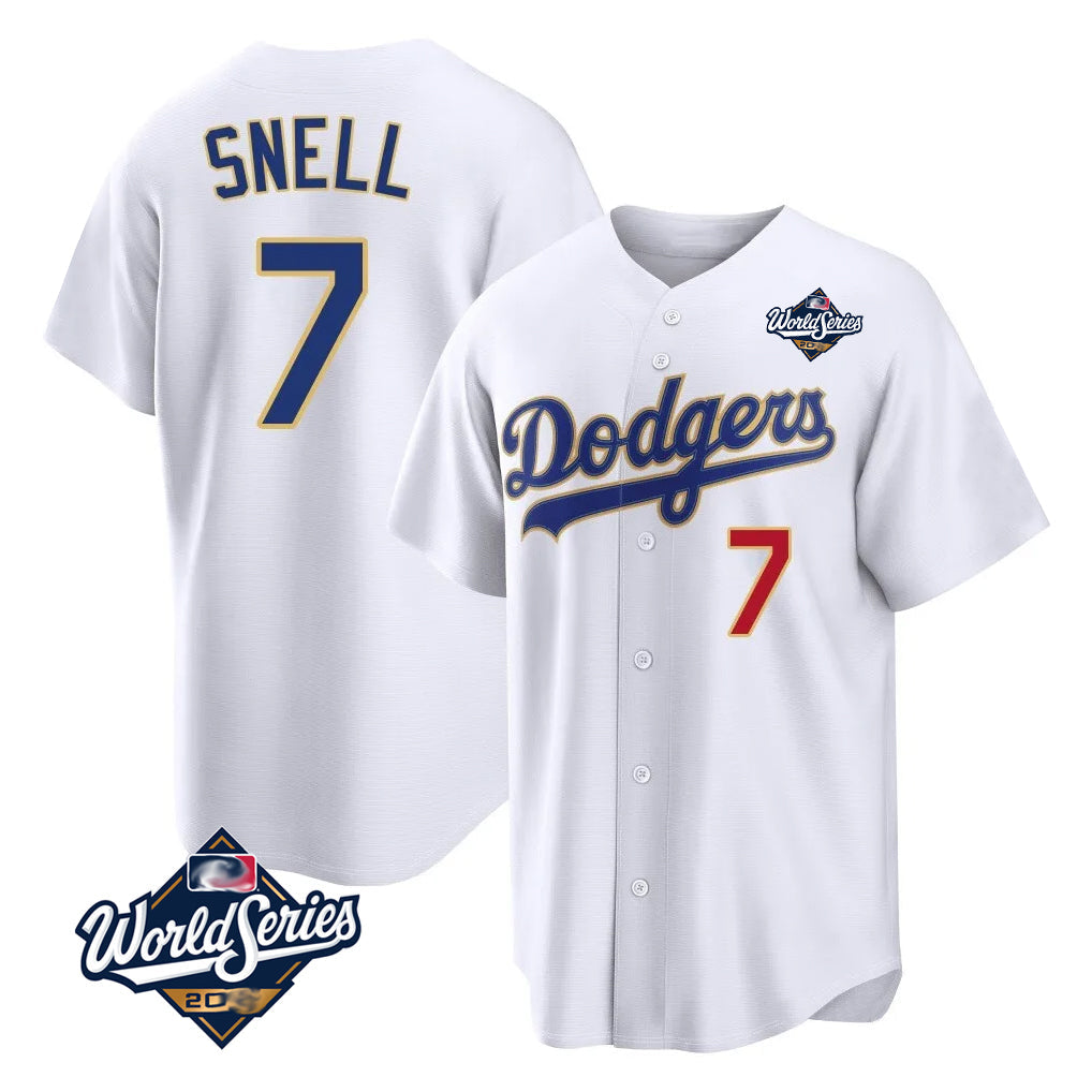 Choea LA.Dodgers #7 Blake Snell Player Gold White 2026 Collection Stadium Limited World Series Stitched Jerseys