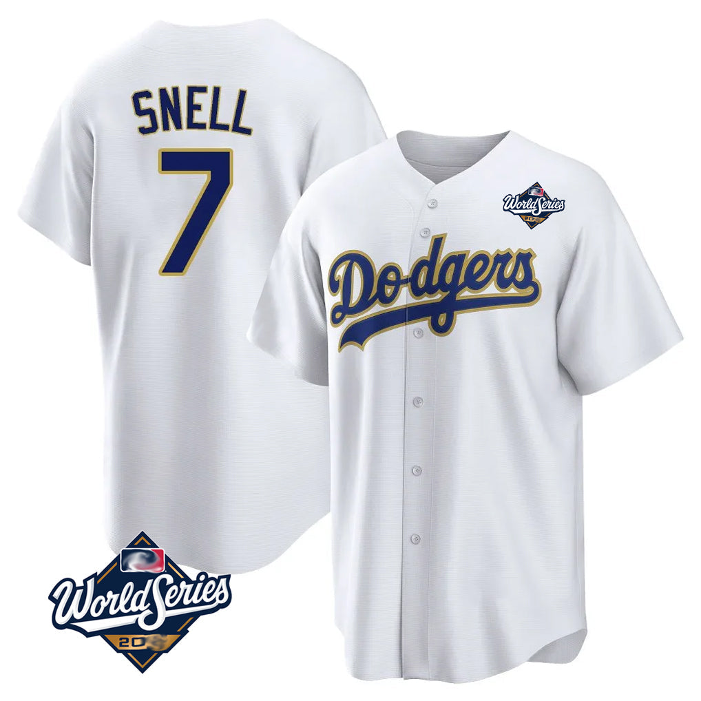 Choea LA.Dodgers #7 Blake Snell Player Gold White World Series Home Game Stitched Jerseys