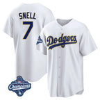 Choea LA.Dodgers #7 Blake Snell Player Gold White World Series Meet Home Game Stitched Jerseys