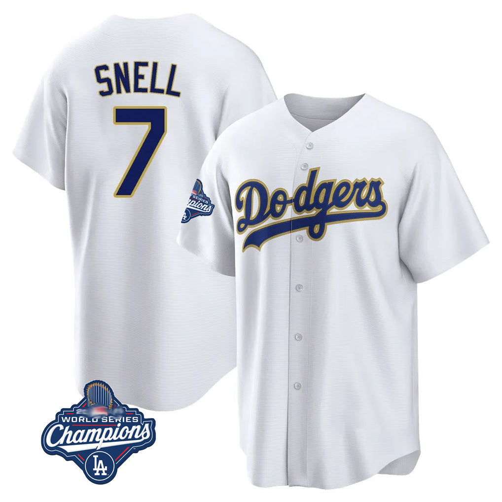 Choea LA.Dodgers #7 Blake Snell Player Gold White World Series Meet Home Game Stitched Jerseys