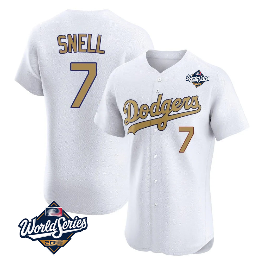Choea LA.Dodgers #7 Blake Snell Player Gold World Series Limited Elite Home Stitched Jerseys