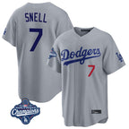 Choea LA.Dodgers #7 Blake Snell Player Gray Game World Series Meet Home Stitched Jerseys